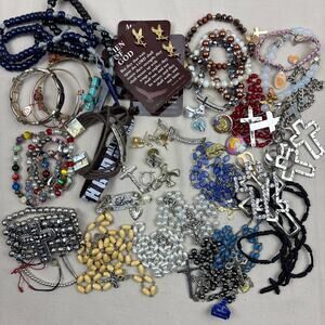 Craft Jewelry Lot - Religious Charm Pendant Rosary Necklace Bracelet Jesus Cross